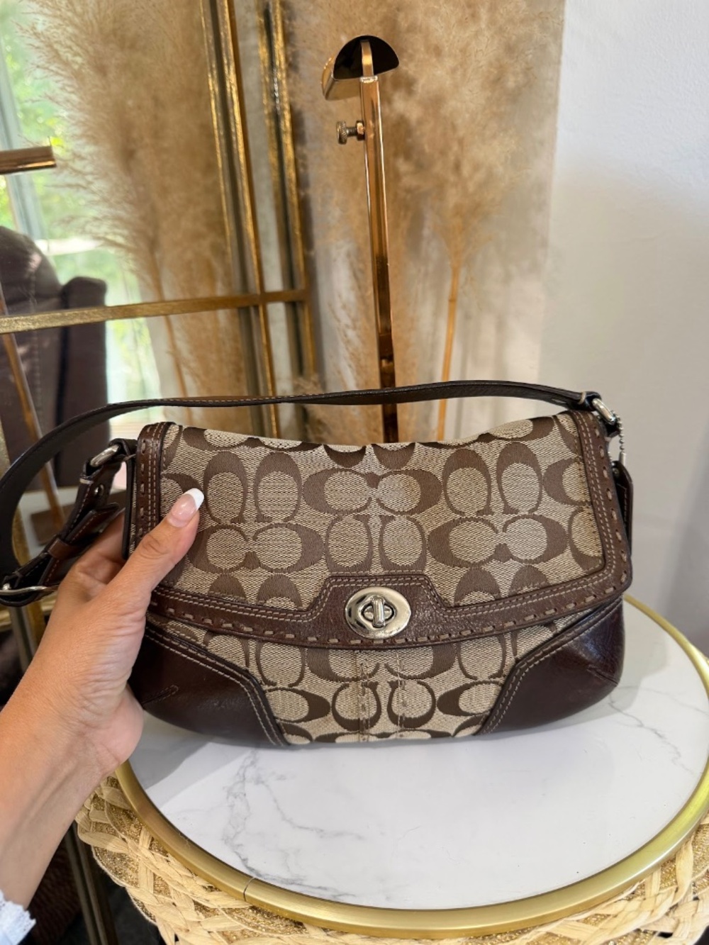 Coach Vintage Y2K Signature Brown Canvas & Leather Flap Turn-loch Shoulder Bag - Picture 2 of 14